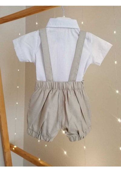 Bebeksen Papyonlu 3'lü Siyah Klasik Erkek Bebek Salopet Takım Özel Gün Kıyafeti Düğün Bebek Hediyesi Bej