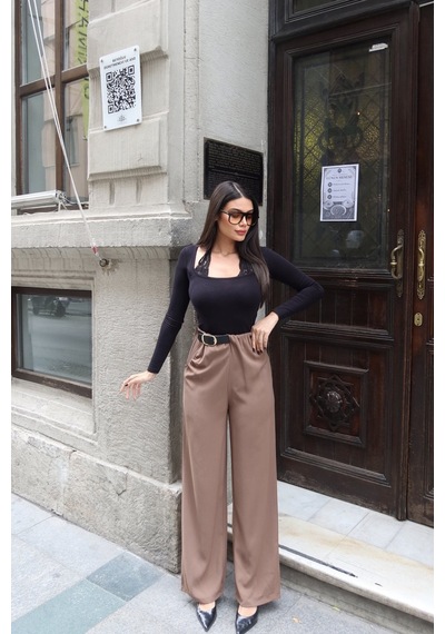 Kechi Woman Linda Twill Kumaş Kemer Detay Pantolon Camel