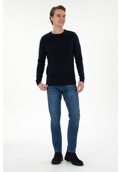 U.S. Polo Assn. Erkek Slim Fit Bisiklet Yaka Lacivert Kazak 50293089-VR033
