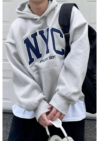 Uyguntarz Nyc Baskılı Pamuklu Oversize Sweatshirt Gri