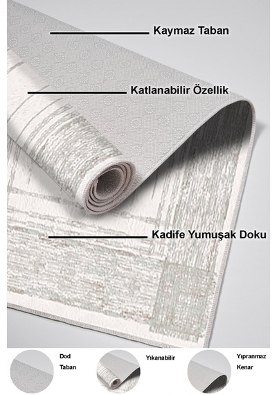 Dekoreko Kaymaz Taban Djt Mutfak Halısı Trend Modern M5076 Yeşil
