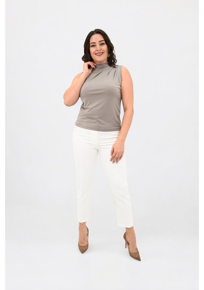 Kadın Büyük Beden Drape Detaylı Dik Yaka Bluz 1851-25 001