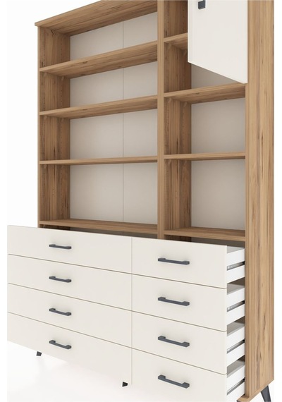 Arges Dolap 8 Raflı 8 Çekmeceli Tek Kapaklı 132x30x195 Çam-a... Çam