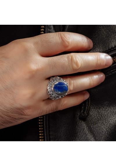 925 Ayar Gümüş Doğal Lapis Lazuli Taşlı Erkek Yüzük