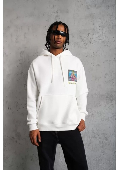 Yake Store Erkek Patel Six Baskılı Kapüşonlu Sweat - Beyaz - Beyaz