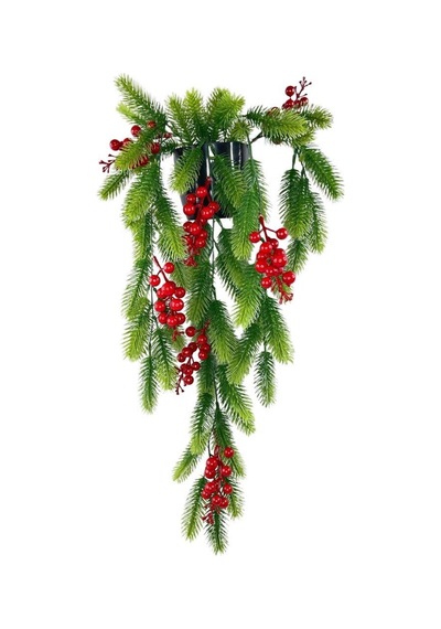 Yapay Çiçek Saksıda Sarkan Kokina Yılbaşı Çiçeği Red Berry 60cm