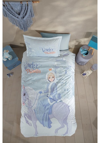 Clasy Ranforce Tek Kişilik Nevresim Takımı Winter Princess V1 Turkuaz Çok Renkli