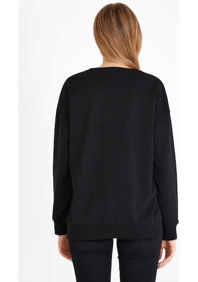 MMetalic Basic Bisiklet Yaka Kadın Sweatshirt - Siyah