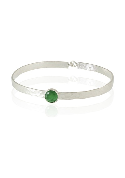 Kadir Jewellery 925 Ayar Gümüş Kaplama El İşçiliği Zirkon Taşlı Kadın Kelepçe Bilezik Yeşil