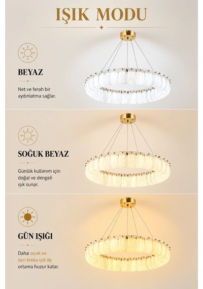 Modern Premıum Led Gold Sarkıt Avize Luxury Salon Yemek Odası Avizesi 60w Beyaz