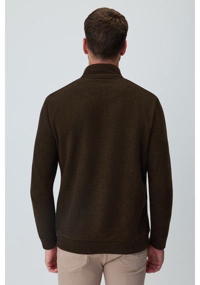 Morven Erkek Kahve Fermuarlı Bato Yaka Dynamic Fit Sweatshirt 27ks063003400 Kahve
