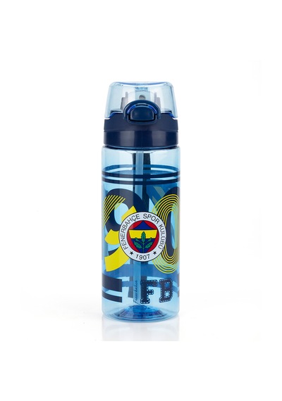 Fenerbahçe Lisanslı 500ml Pipetli Kilitli Kapaklı Mavi Su Matarası - Orijinal Fb Taraftar Suluk Sarı - Lacivert