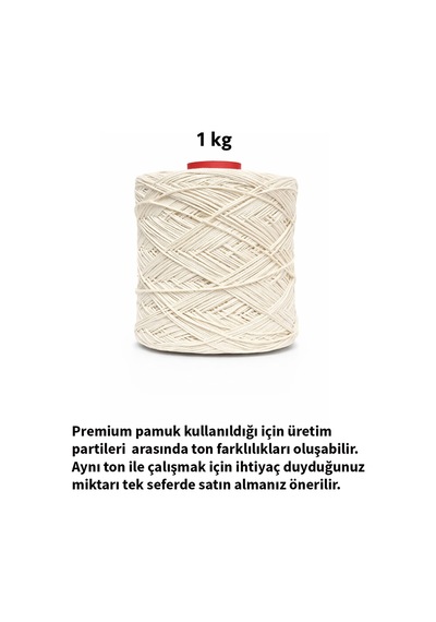 Premium İnce Cotton Makrome İpi - Ekru 1 Kg - 2mm Çanta İpi Runner