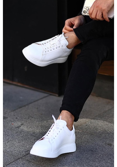 Shoetyle - Beyaz Hakiki Deri Bağcıklı Erkek Sneaker 101-7039-1258 Beyaz