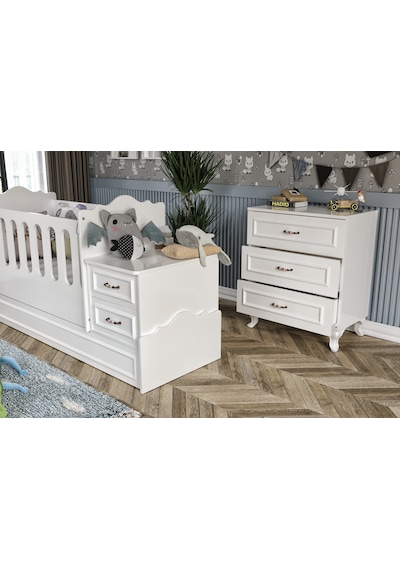 KznHome Kartopu Country Tarzı Bebek Odası Takımı - 3 Parçalı Tamamı MDF Beyaz