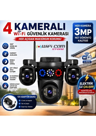 4 Kameralı Çakarlı Ptz Wifi Kamera Hieasy Yazılım