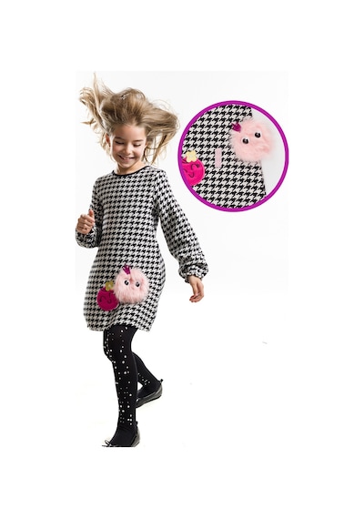 Denokids Kız Çocuk Kışlık Dokuma Siyah Aplikeli Uzun Kollu Elbise 2-8 Yaş