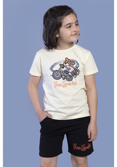 Toontoy Kids Toontoy Erkek Çocuk Bisiklet Süren Köpek Baskılı Takım Sarı