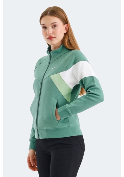 Slazenger Vıctory 2 Li Set Kadın Fermuarlı Dik Yaka Cepli Yeşil - Siyah Sweatshırt