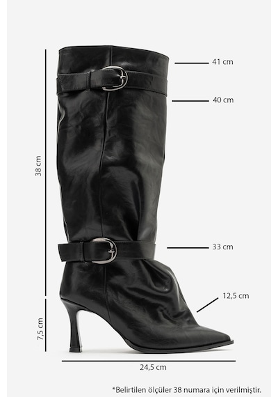 Luvi Shoes Marcella Siyah Kemerli Kadın İnce Topuklu Çizme