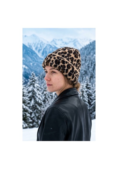 Emybox Desenli Shaggy İplik Yumuşak Dokulu Peluş Kadın Bere - Kışlık Soft Kahverengi Leopar