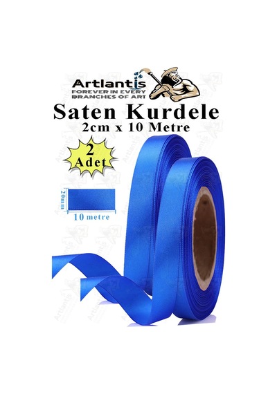 Mavi Kurdele Saten 2 Cm 10 Metre 2 Adet Saten Kurdela Parlak Hediye Ve Süsleme Şeridi Süs Paketleme Çiçek Saç El