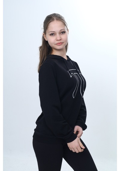 Toontoy Unisex Çocuk Pi Sayı Baskılı Regular Kapüşonlu Sweatshirt Siyah