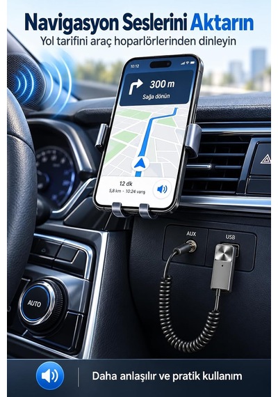 Bluetooth 5.1 Alıcı Usb Aux 3.5 Mm Çok Fonksiyonlu Kablosuz Araç Kiti Telefon Konuşma Müzik Dinleme