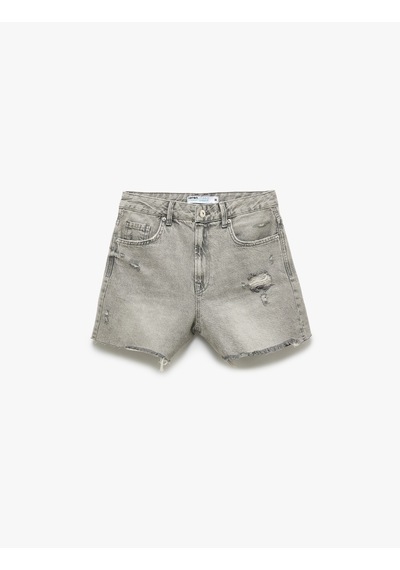 Koton Yıpranmış Püsküllü Düğmeli Denim Şort Gri 5sal40001md Gri