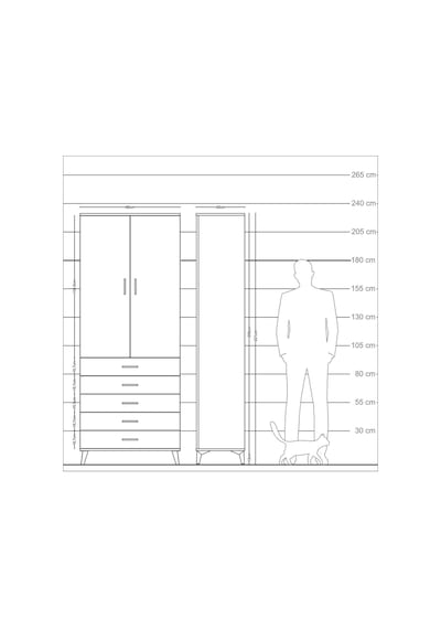Arges Dolap 3 Raflı 5 Çekmeceli 2 Kapaklı 88x30x221 Antrasit-aytaşı Antrasit