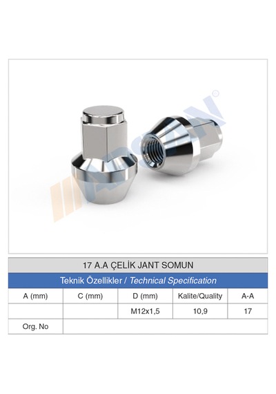 20 Adet 17 Anahtar M12X1.5 DİŞ Çelik Jant BİJON Somunu