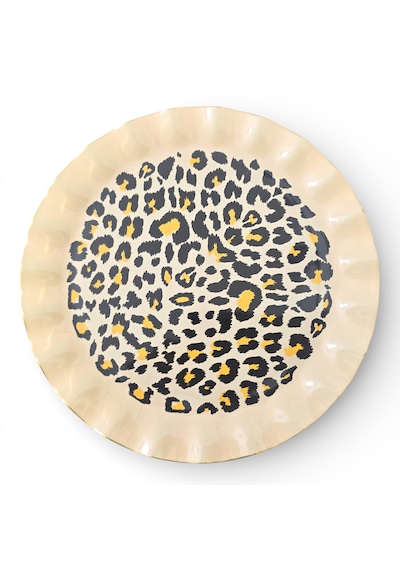 Sudedi Home Leopar Desenli Krem Zemin 21 Cm 6 Lı Pasta Tabağı Seti Gerçek Altın Yaldızlı Lüks Sunum Çok Renkli
