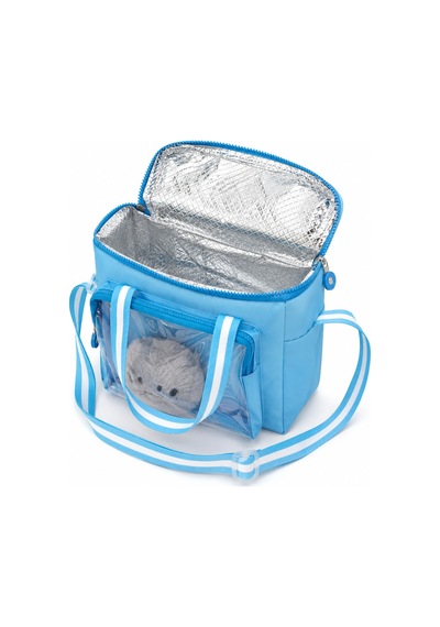 Çocuk Termal Okul Beslenme Çantası Şeffaf Cepli Peluş Aksesuarlı Omuz Askılı Lunch Bag Mavi