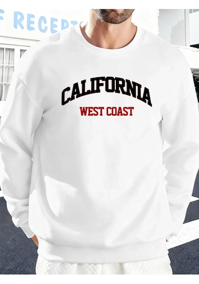 Startmore Tarzsokak Kaliforniya Batı Yakası Baskılı Sonbahar Kazak Çift Spor Polar Sweatshirt Sokak Modası Sokak Beyaz