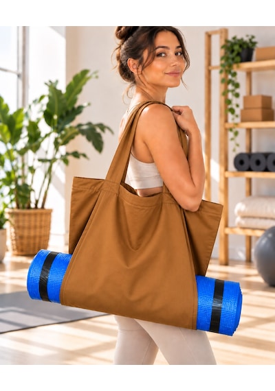 Mat Taşıma Çantası Yoga Fitness Silindir Antrenman Çantası - Çantalı Fermuarlı Mat Taşıma Çantası Açık Kahverengi