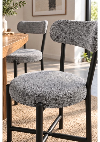 Sulorahome 2'li Gri Keten Kumaş Sandalye Seti Modern Mutfak Ve Kafe Sandalyesi