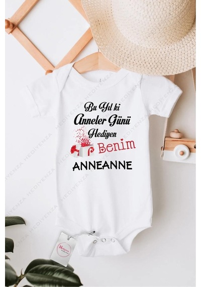 Hediyenza Bu Yıl ki Anneler Günü Hediyen Benim Anneanne Özel Tasarım Bebek Zıbın Pamuklu Çıtçıtlı Body Beyaz