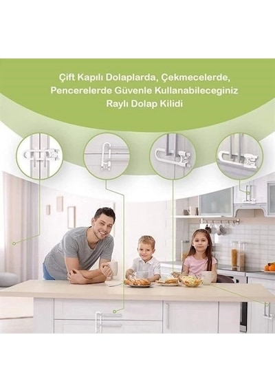 Bebek Çocuk Çekmece Ve Dolap Koruma Raylı Güvenlik Sistemi Kilidi Beyaz