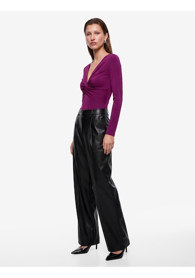Koton Sandy Kumaş Uzun Kollu Slim Fit Düğüm Detaylı V Yaka Tişört Mürdüm 7wak50075ek Mor