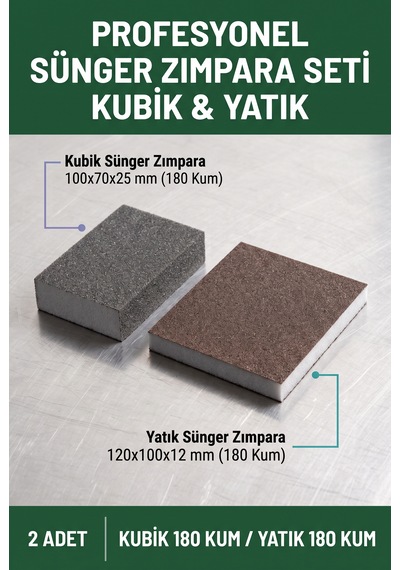 Sünger Zımpara Seti 180 Kum Kubik Ve 180 Kum Yatık El Zımparası 2 Adet