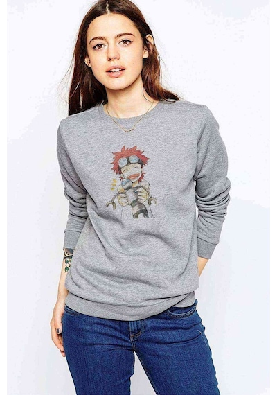 Anime One Piece Baskılı Gri Kadın Sweatshirt (528298166)