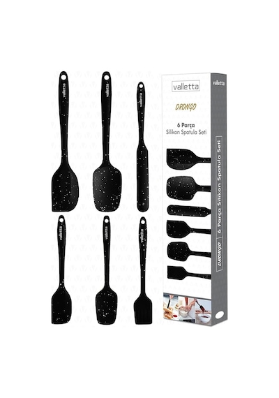 Dayanıklı Yanmaz Yapışmaz Silikon Spatula Seti 6 Parça Siyah Noktalı Genel