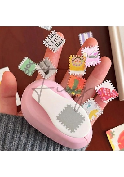 Pembe Pul Delgeç Tasarım Scrapbooking Malzemesi - Pul Şekilli Delgeç Kağıt Kesici Genel