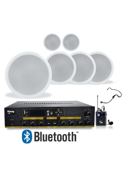 6 Li Tavan Hoparlörlü Bluetooth Anfi Ve Yaka Mikrofonlu Ses Sistemi