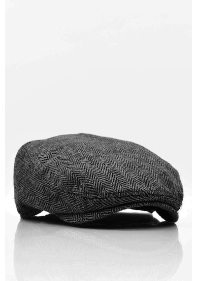 Külah Erkek Kasket Balıksırtı Flat Cap Termal Yün Şapka Antrasit