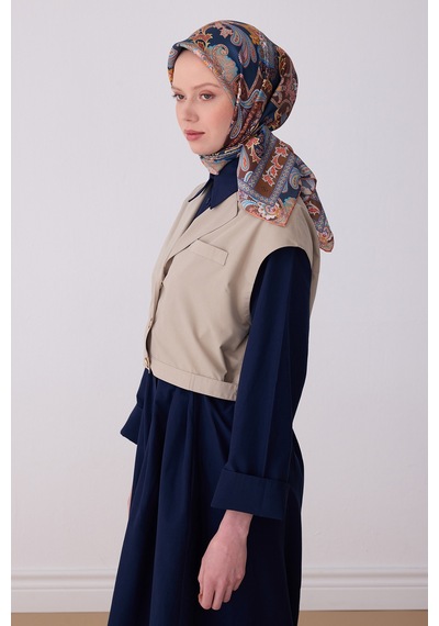 Belli Etnik Desen İpek Twill Eşarp - 2026 İlkbahar-yaz T 4304 Kahve