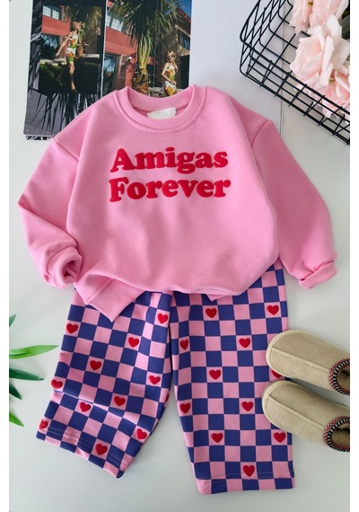 Miniğimin Cicileri Kalp Forever Baskılı Dama Desenli Kız Çocuk 2 Li Takım - Pembe Diğer Miniğimin Cicileri Kalp Forever Baskılı Dama Desenli Kız Çocuk 2 Li Takım - Pembe Diğer