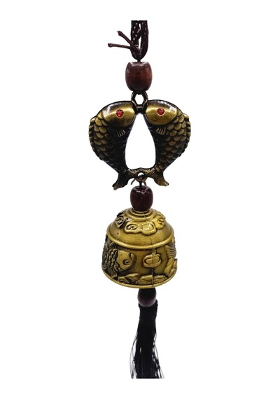 Çin Feng Shui Şans Ve Bereket Metal Koi Balık Çan 35 Cm