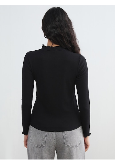 Lcw Modest Siyah Fırfırlı Dik Yaka Kadın Body
