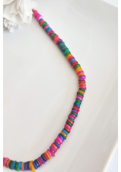 Badeaccessories6 Mm Renkli Sedef Doğal Taş Kolye Gümüş